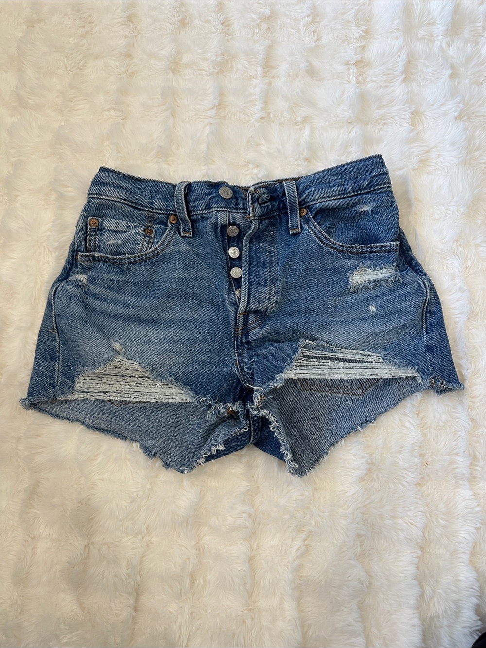 Levi's Ripped High-Rise Cutoff Denim Shorts - Blue